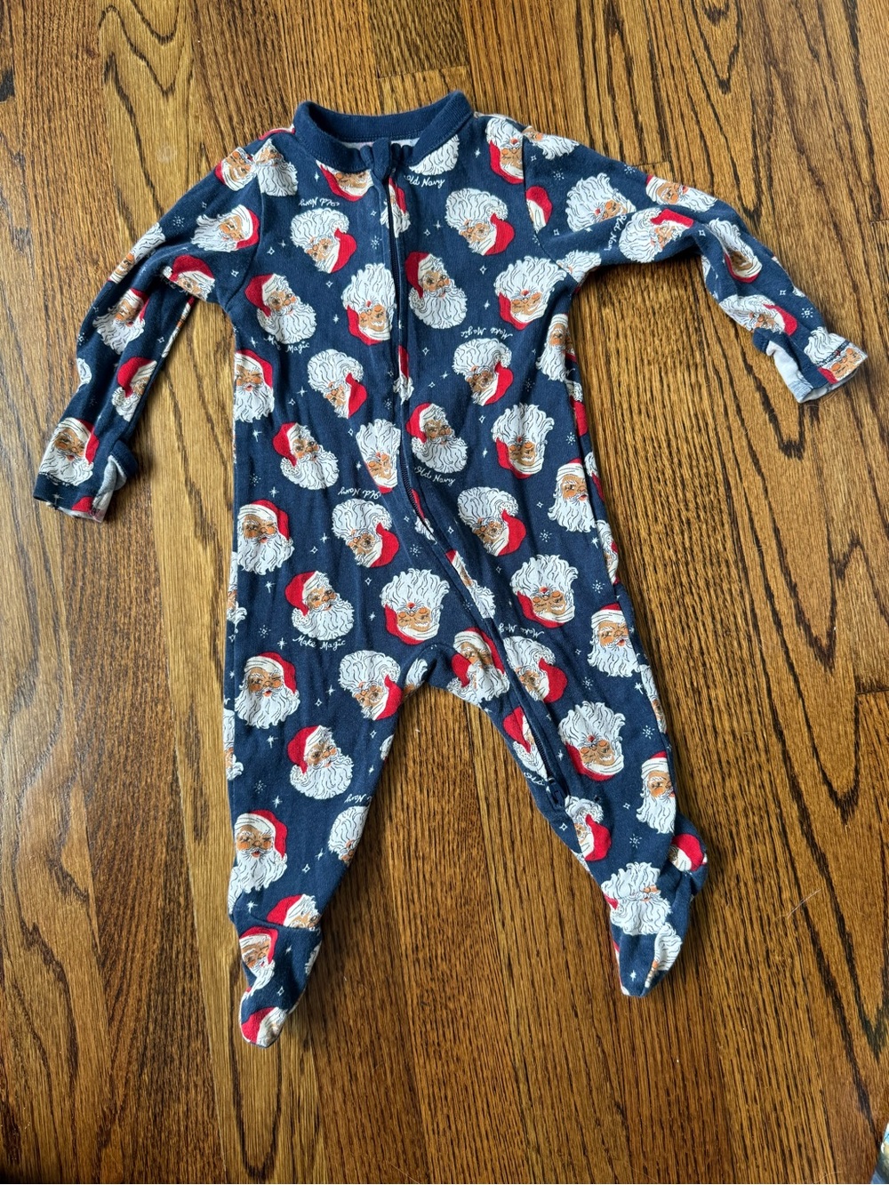Old Navy Navy Santa Print Footed One-Piece Pajamas